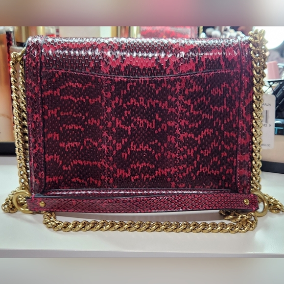COACH HUTTON GENUINE SNAKESKIN SHOULDER BAG IN CERISE WITH CHUNKY CHAIN STRAP - Picture 4 of 7